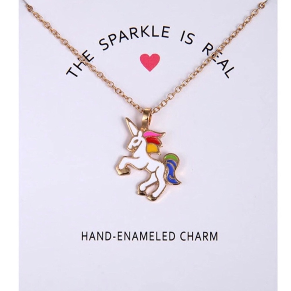 Gorgeous 濾 Unicorn enamel pendant necklace! NWT!